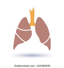 Vector silhouette medical illustration of human body organ - lungs with trachea. Logo template for clinic, hospital. Symbol for asthma, tuberculosis, pneumonia. Health care of respiratory system