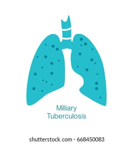 Vector silhouette medical illustration of human body organ - lungs with trachea. Logo template for clinic, hospital. Symbol for milliary tuberculosis. Health care of respiratory system