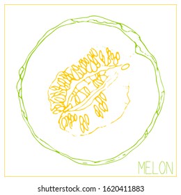 Vector silhouette of melon slices. Isolated drawing fruit on a white background. Juicy healthy food design element. Vector stock illustration