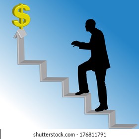 Vector silhouette of men with dollars on a white background. 