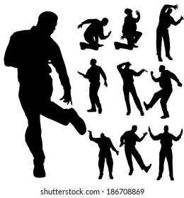 Vector silhouette of men on a white background.