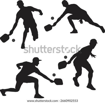 Vector Silhouette of Men Playing Pickleball in Action	