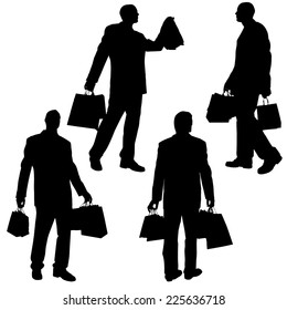 Vector silhouette of men who go shopping.