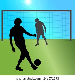 Vector silhouette of a men who plays football.