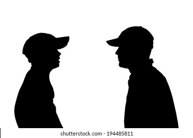 Vector silhouette of a men's head on a white background.