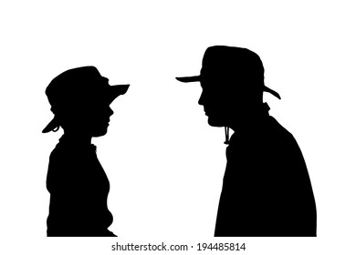Vector silhouette of a men's head on a white background.