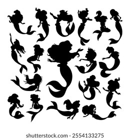 vector silhouette mermaid cute under the sea