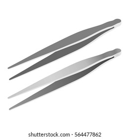 Vector silhouette of metal tweezers on a white background. Stock vector illustration