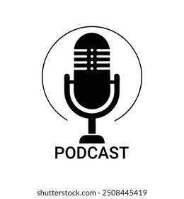 Vector silhouette of a microphone logo, ideal for podcasting and audio branding.