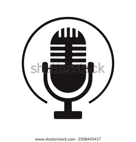 Vector silhouette of a microphone logo, ideal for podcasting and audio branding.