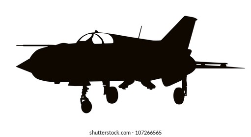 Vector silhouette of Mig-21 Fishbed  jet fighter aircraft. Separate layers