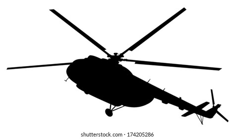 Vector silhouette of Mil Mi-8 Transport helicopter in flight.