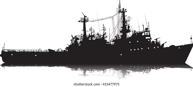 Vector Silhouette Of A Military Ship