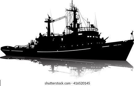 Vector Silhouette Of A Military Ship