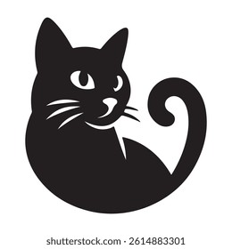 A vector silhouette minimalist design, a full black image of a Cat vector with a white background