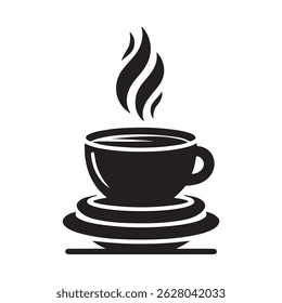 A vector silhouette minimalist design, a full black image of a Coffee cup vector with a white background