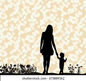 Vector silhouette of mom and baby