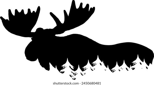 Vector silhouette moose with fir trees - animal in nature Norway and Sweden - Creative Design Element
