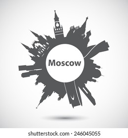 Vector silhouette of Moscow. Circular logo.