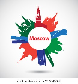 Vector silhouette of Moscow. Circular logo.