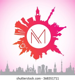 Vector silhouette of Moscow. The circular logo in a contemporary style.It can be used for web design application or corporate identity.