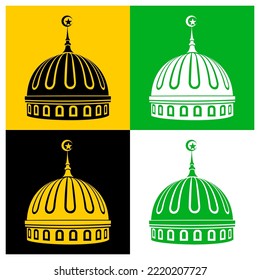 vector silhouette of mosque dome in white, green, yellow, black