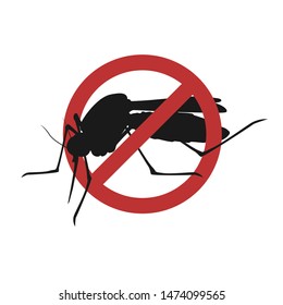 Vector silhouette mosquito on a white background, sign anti insects, insecticide