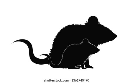 Vector silhouette of mouse´s mother with baby mouse. Symbol of animal.