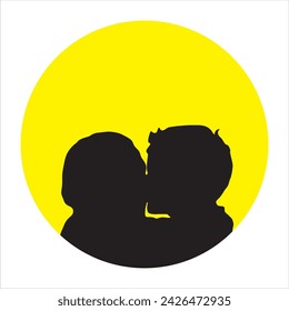 vector silhouette of mother and child love in circle shape
​