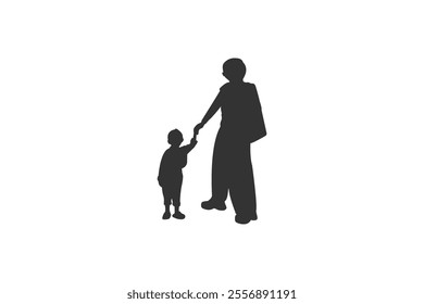 Vector silhouette of mother and daughter going shopping.