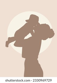 Vector silhouette of a mother with her baby son in her arms giving him a kiss