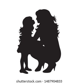 Vector silhouette of mother with her daughter on white background. Symbol of family, daughter, maternity.