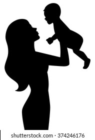 Vector silhouette of a mother holding a baby on hands