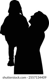 A vector silhouette of a mother holding her child in her arms. The image captures a tender moment of love, affection, and bonding between a parent and child.