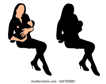 vector silhouette of mother sitting with baby