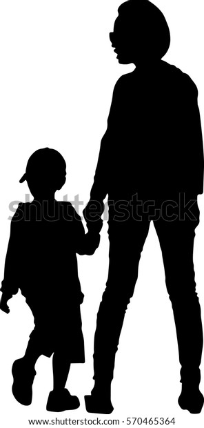 Vector Silhouette Mother Son Walking On Stock Vector (Royalty Free ...