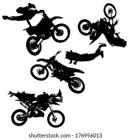 vector silhouette of a motocross rider jumping