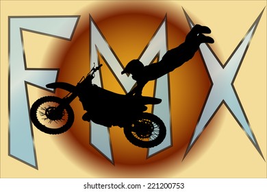 Vector silhouette of a motocross who jumps.