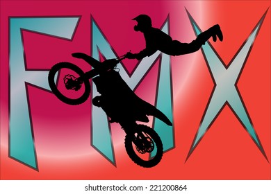 Vector silhouette of a motocross who jumps.