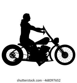 vector silhouette motorcycle and man on white background