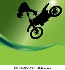 Vector silhouette of a motorcycle on a green background.