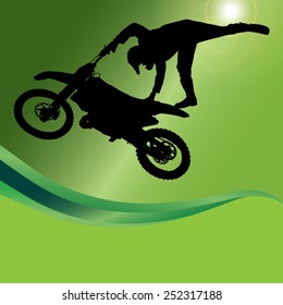Vector silhouette of a motorcycle on a green background.