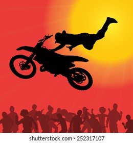 Vector silhouette of a motorcycle at sunset.