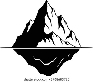 Vector silhouette mountain peak reflection in water illustration