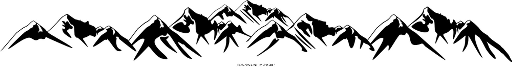 Vector silhouette mountain range - mountains panorama - mountains nature - glaciers and rocks