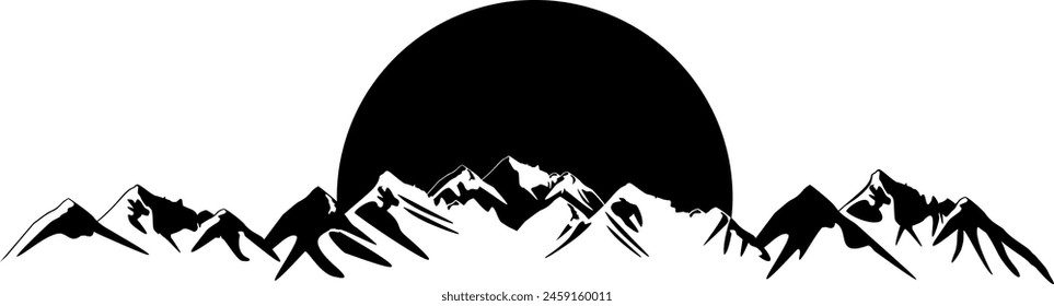 Vector silhouette mountain range - mountains panorama - mountains nature - glaciers and rocks