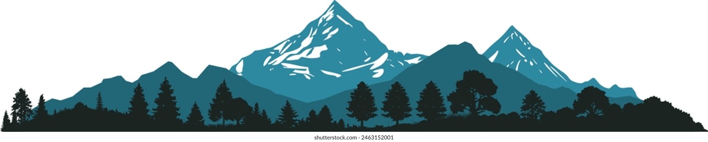 Vector Silhouette Mountains Mountains - Alps in Europe - Canada National Park - Beautiful landscape - Nature Experience Vacation