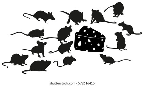 vector silhouette mouse and cheese