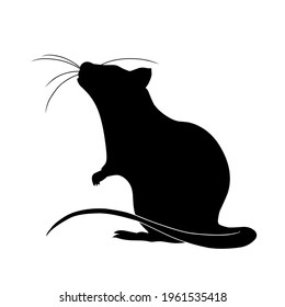 vector silhouette of the mouse in a standing pose on white background
