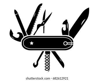 Silueta de Vector de un cuchillo multifuncional sobre un fondo blanco